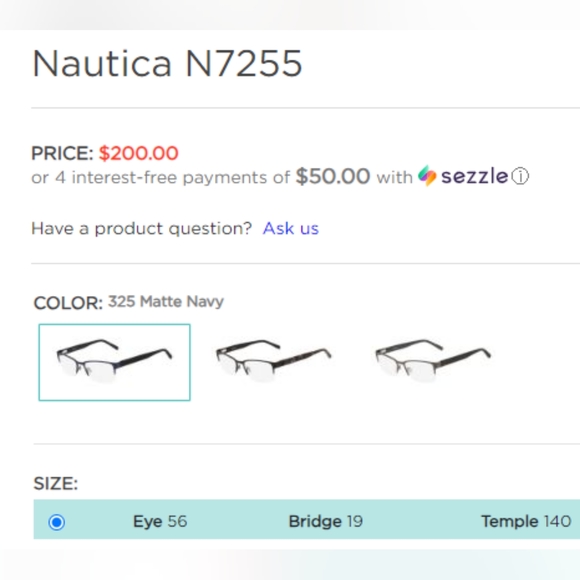 Nautica Eyeglass Frames. N7255. 325 Matte Navy. Metal Blue. 56 / 19 / 140mm - Picture 9 of 9